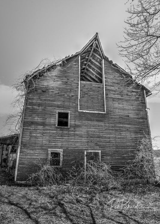 Forgotten Barn – Black and White Farm Photography Print – Rustic Rural Wall Art