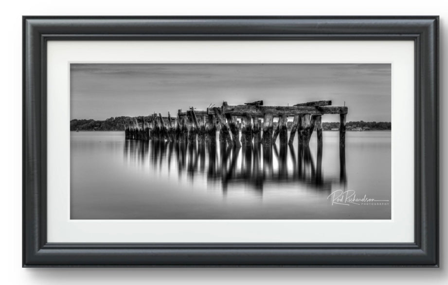 What Remains| Black and White Coastal Photography Print | Long Exposure Dock Reflection Wall Art Port Jefferson