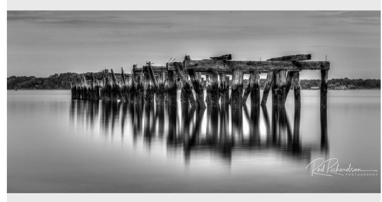 What Remains| Black and White Coastal Photography Print | Long Exposure Dock Reflection Wall Art Port Jefferson